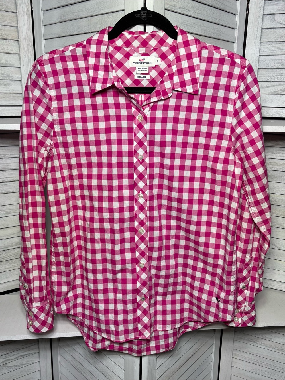 Vineyard Vines Pink Gingham Cotton Relaxed Button Down Shirt - Size 6